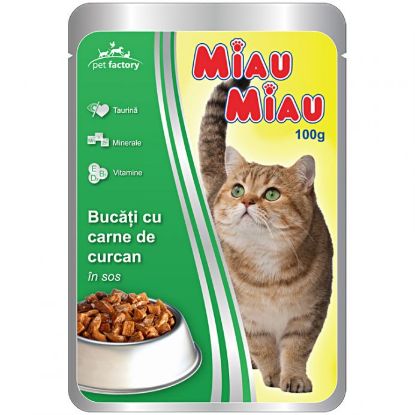 Poza cu Plic Miau Miau cu curcan 100 g