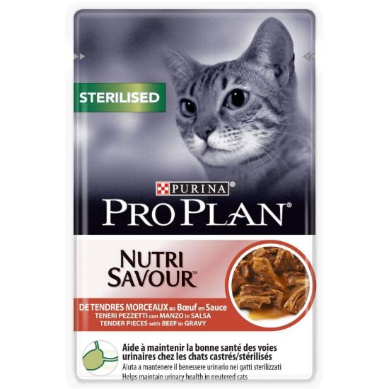 Poza cu Plic Pro Plan Purina pentru pisici sterilizate cu vita 85 g