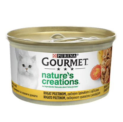 Poza cu Purina Gourmet Nature’s Creations, Rețete inspirate din natură, Pui cu Spanac&Roșii, 85g