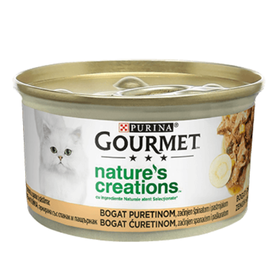 Poza cu Purina Gourmet Nature’s Creations, Rețete inspirate din natură, Curcan cu Păstârnac&Spanac, 85g