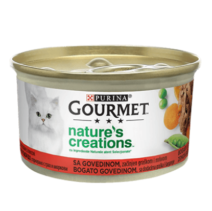 Poza cu Purina Gourmet Nature’s Creations, Rețete inspirate din natură, Vită cu Mazăre și Morcovi, 85g