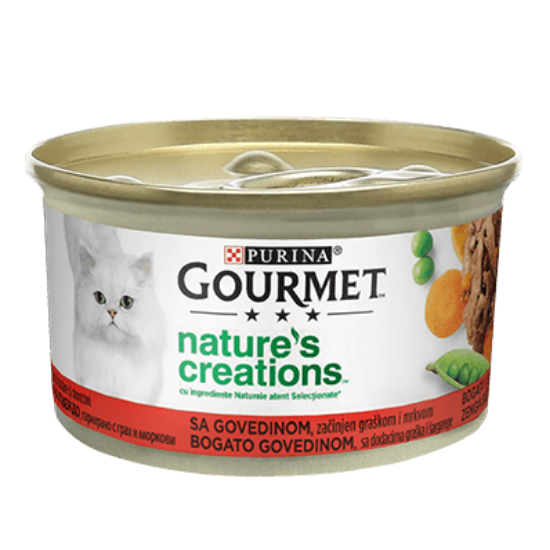 Poza cu Purina Gourmet Nature’s Creations, Rețete inspirate din natură, Vită cu Mazăre și Morcovi, 85g