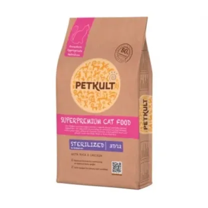 Poza cu PETKULT Superpremium Sterilized 37/12, Rață și Pui, hrană uscată pisici, 2kg