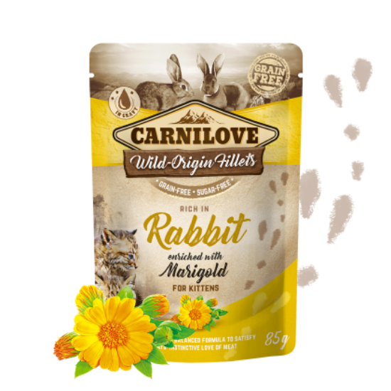 Poza cu HRANA UMEDA PENTRU PISICI, CARNILOVE CAT POUCH CU IEPURE SI GALBENELE, 85 G