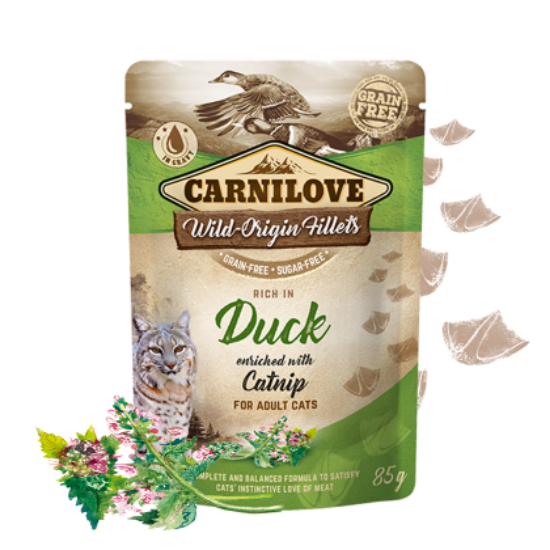 Poza cu HRANA UMEDA PENTRU PISICI, CARNILOVE CAT POUCH CU RATA SI CATNIP, 85 G